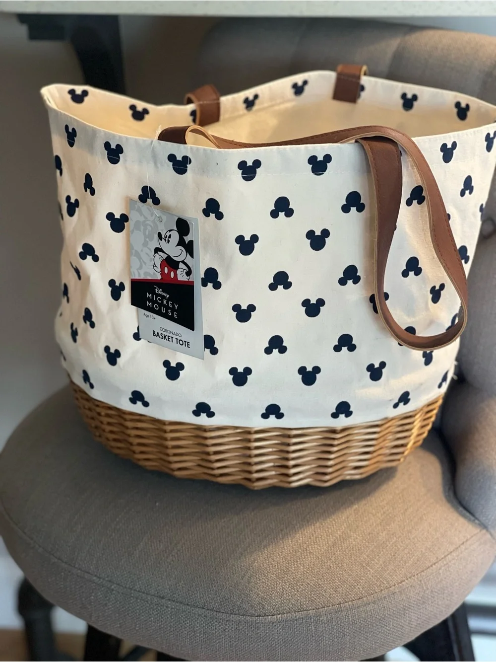 NWT Disney Mickey Mouse Picnic Time Coronado Canvas and Willow Basket Tote - Picture 13 of 13